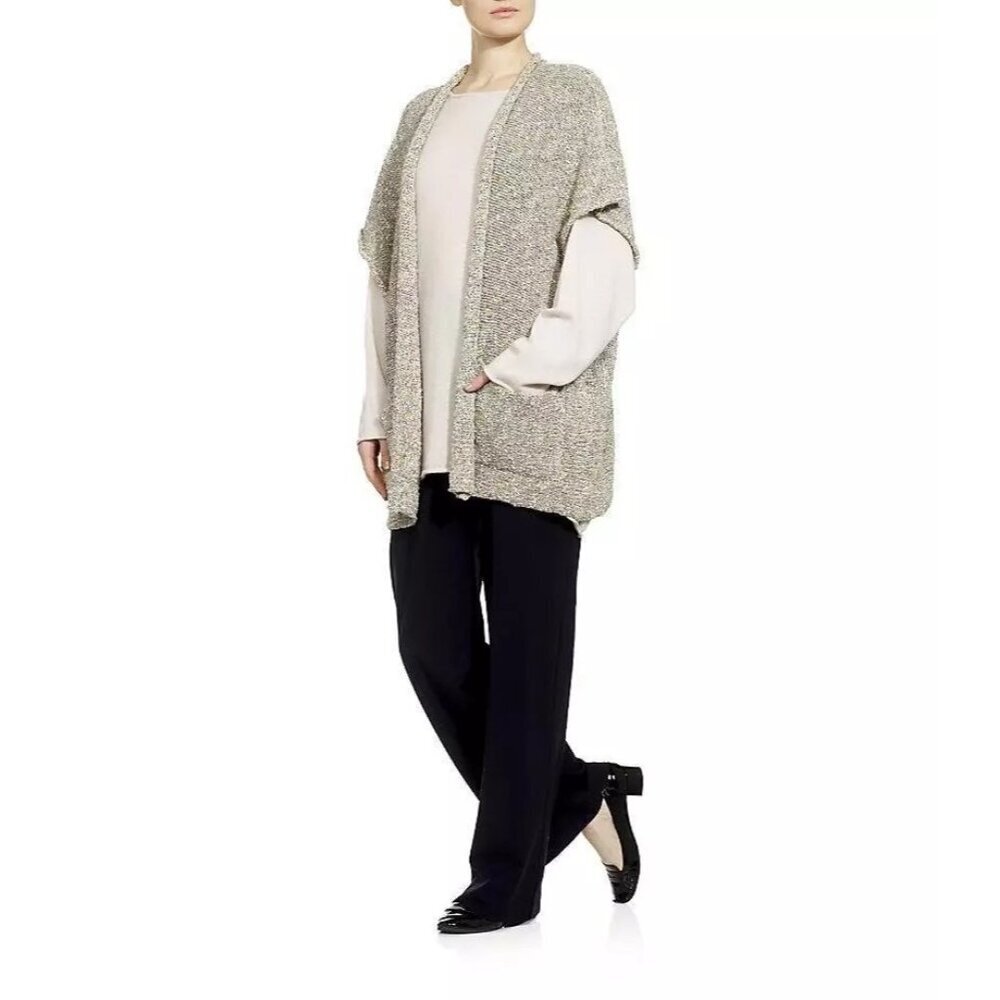 Eskander Rolling Front Tabard Sweater Cardigan Coco Tweed Womens OS Lagenlook